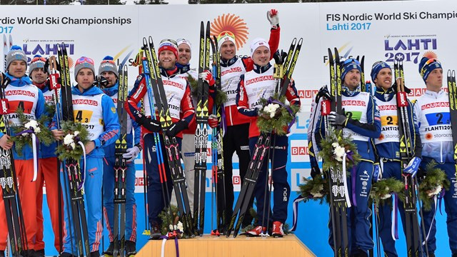 Norway battled to victory over Russia and Sweden today ©FIS