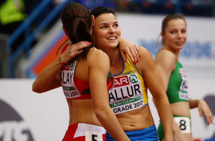 There were plenty of hugs for Susanna Kallur, Sweden's 36-year-old world indoor 60m hurdles record holder, on what was the final day of her illustrious but injury-ravaged career ©Getty Images