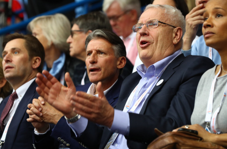 European Athletics President Svein Arne Hansen (left) watches the opening day's action at the EA Indoor Championships alongside IAAF President Sebastian Coe, whose comments he has echoed on changing attitudes in Russia over doping charges ©Getty Images