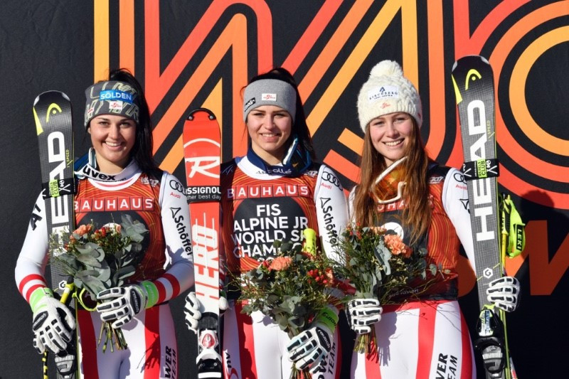 Austria secured a one-two-three in the women's super-G race at the Junior Alpine World Ski Championships in Åre ©Nisse Schmidt