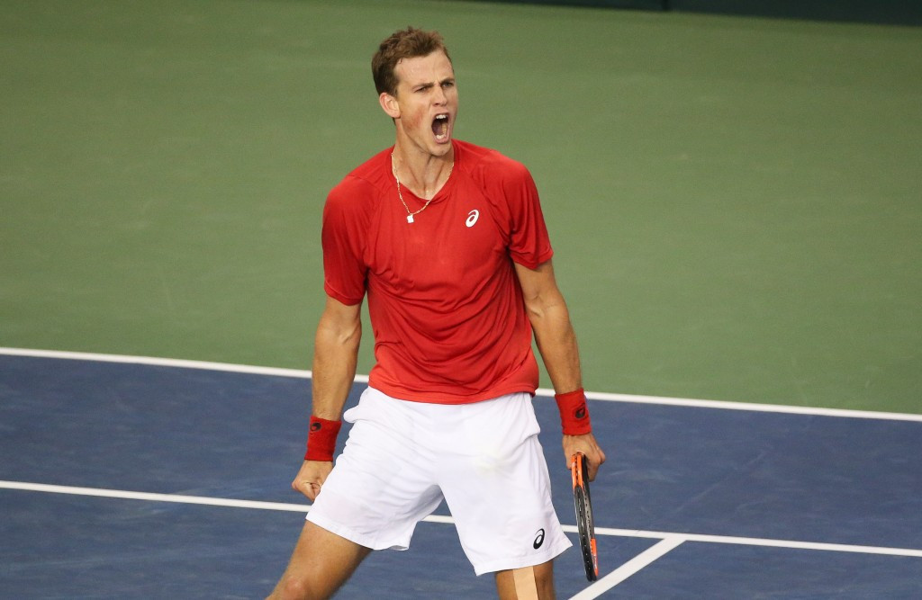 Vasek Pospisil beat Lu Yen-Hsun to set up a second round tie with Andy Murray ©Getty Images