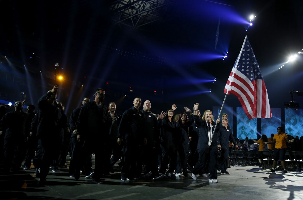 United States were led in to the stadium by Flagbearer Kim Rhode ©Getty Images