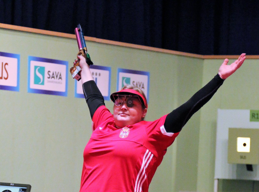 Zorana Arunović of Serbia shot a world record score to claim the gold medal in the women's air pistol event ©ESC