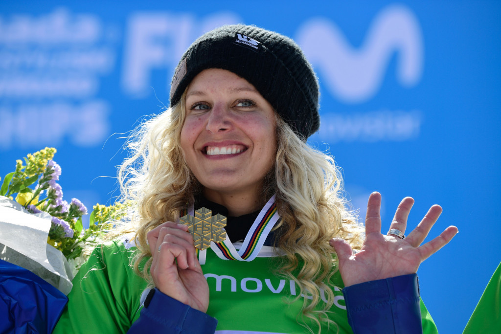 The United States’ Lindsey Jacobellis claimed her fifth global crown in women’s snowboard cross today ©Getty Images