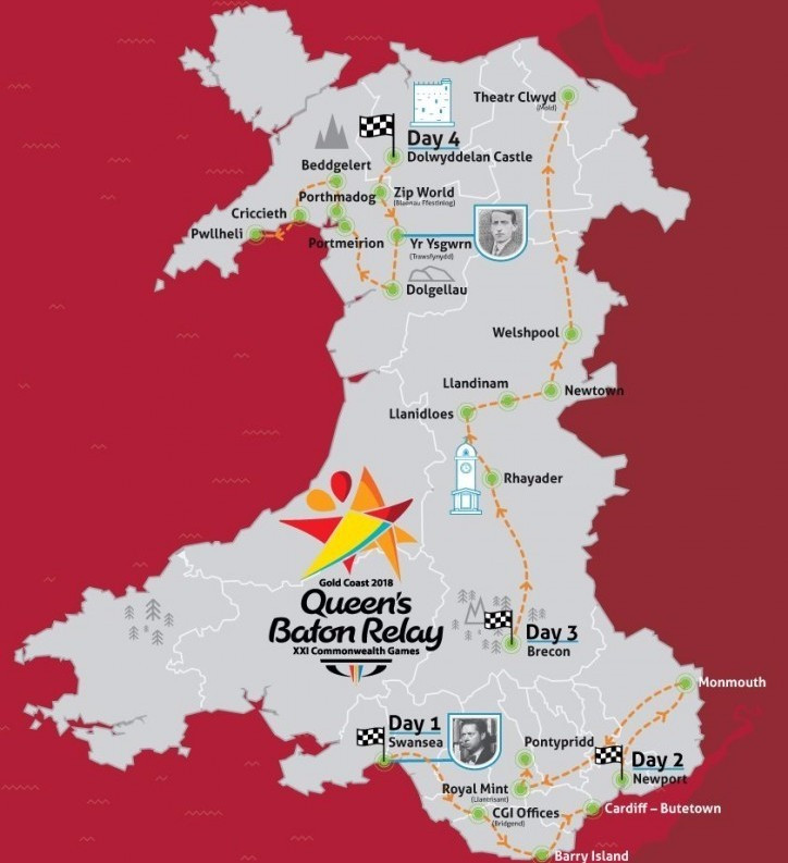 Commonwealth Games Wales have confirmed the route for their leg of the Gold Coast 2018 Baton Relay ©CGW