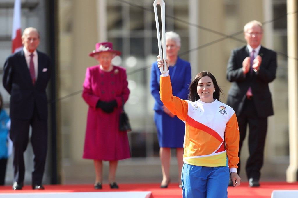 Australia's track cycling great Anna Meares received the Baton after The Queen's message was inserted ©Getty Images