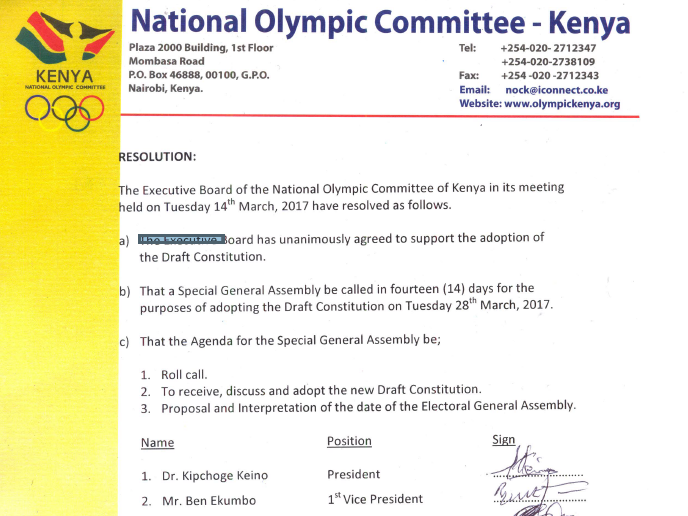 The National Olympic Committee of Kenya Executive Board backed down in favour of the new constitution today ©ITG