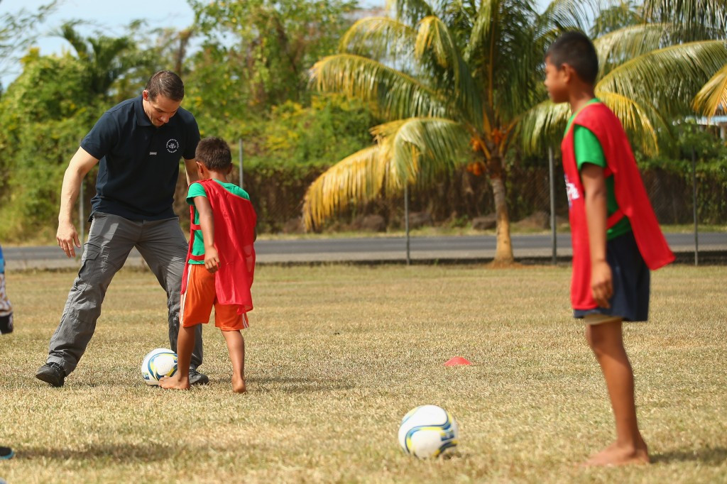 David Grevemberg, the Commonwealth Games Federation's chief executive, plays football during the 2015 Commonwealth Youth Games in Samoa. He has more nifty footwork to do as the CGF considers a range of potential replacements for Durban as hosts of the 2022 Games ©Getty Images