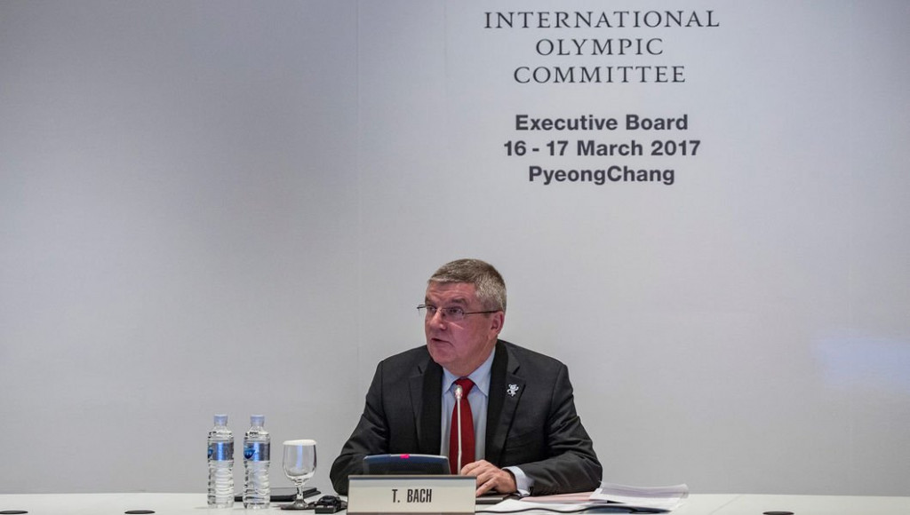 IOC President Thomas Bach spoke following today's Executive Board meeting ©IOC
