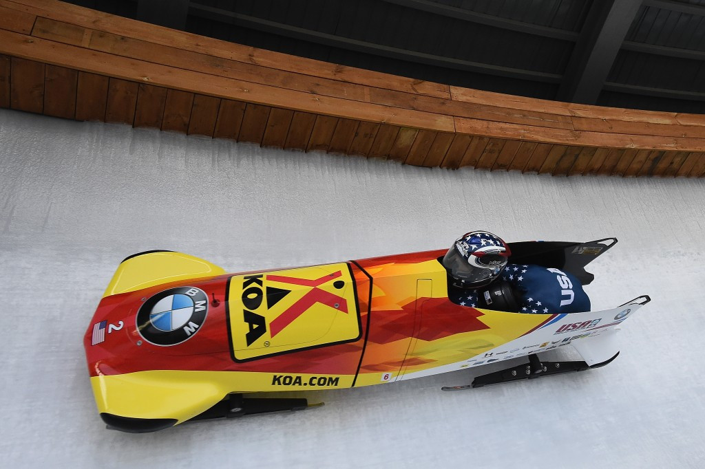 The United States' Jamie Greubel Poser and brakewoman Aja Evans clinched the overall women's bobsleigh World Cup ©Getty Images 