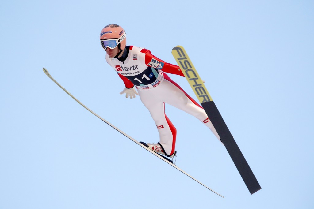 Austria’s Stefan Kraft set a world record-breaking leap at the FIS Ski Jumping World Cup in Vikersund today ©Getty Images
