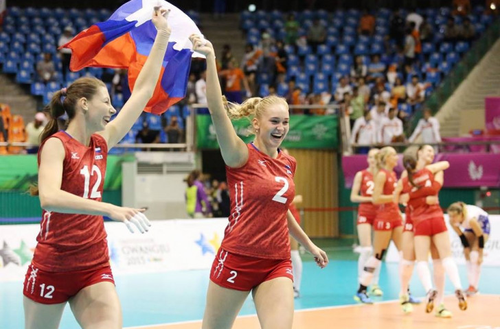 Russia celebrate gold in volleyball today at Gwangju 2015 ©Gwangju 2015