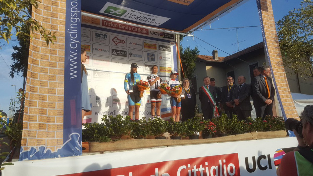 The United States' Coryn Rivera claimed her first career win on the UCI Women’s WorldTour today after sprinting to victory at the Trofeo Alfredo Binda in Cittiglio in Italy ©Trofeo Binda/Twitter