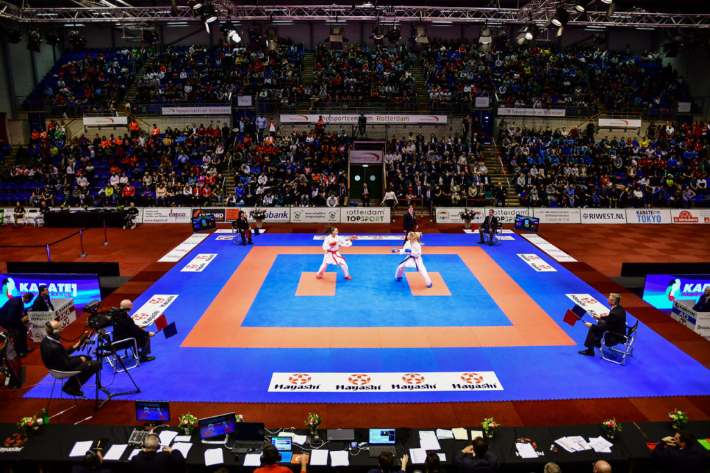 The Topsportcentre sports hall played host to 14 gold medal bouts today ©WKF