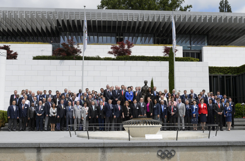 IOC members pictured outside the Olympic Museum in Lausanne during the Candidate City Briefing in the 2022 Winter Olympic race, a contest ultimately won by Beijing ©Getty Images