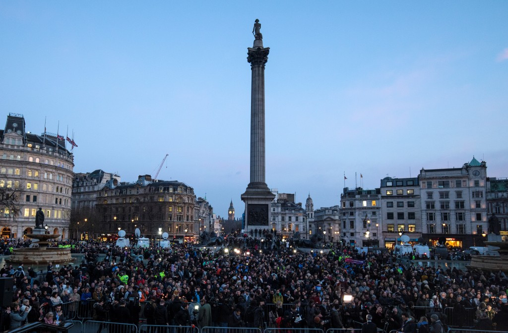 A candlelit vigil was held in Trafalgar Square as a mark of respect to the victims of the terrorist attack in Westminster ©Getty Images