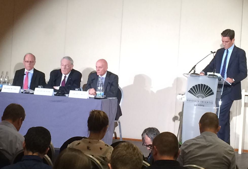 Ben Nichols, right, pictured speaking during the unveiling of the Pound Report into Russian doping in 2015 ©WADA