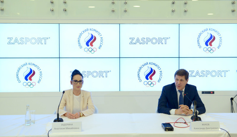 ZA Sport founder Anastasia Zadorina, left, alongside Alexander Zhukov at the announcement ©ROC
