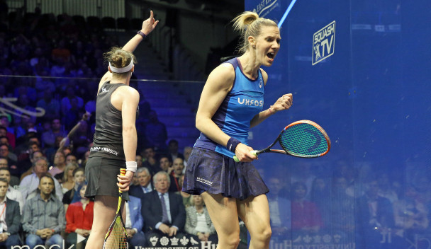 Laura Massaro, right, defeated Sarah-Jane Perry in the British Open final in Hull ©PSA