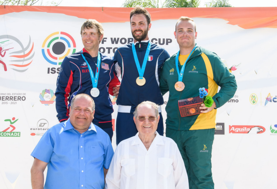 Marco Sablone, centre, clinched the final gold medal of the World Cup ©ISSF