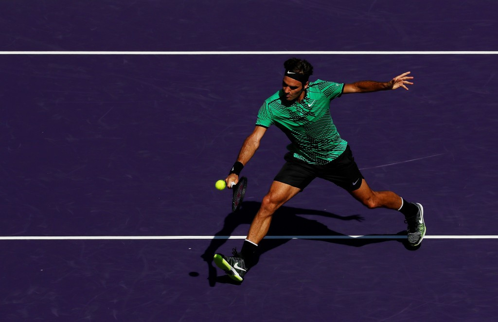 Roger Federer, pictured, beat Roberto Bautista Agut in the fourth round of the Miami Open today ©Getty Images