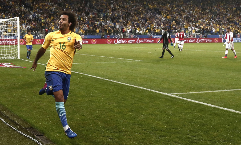 Marcelo scored Brazil's third goal as they qualified for Russia 2018 ©Getty Images