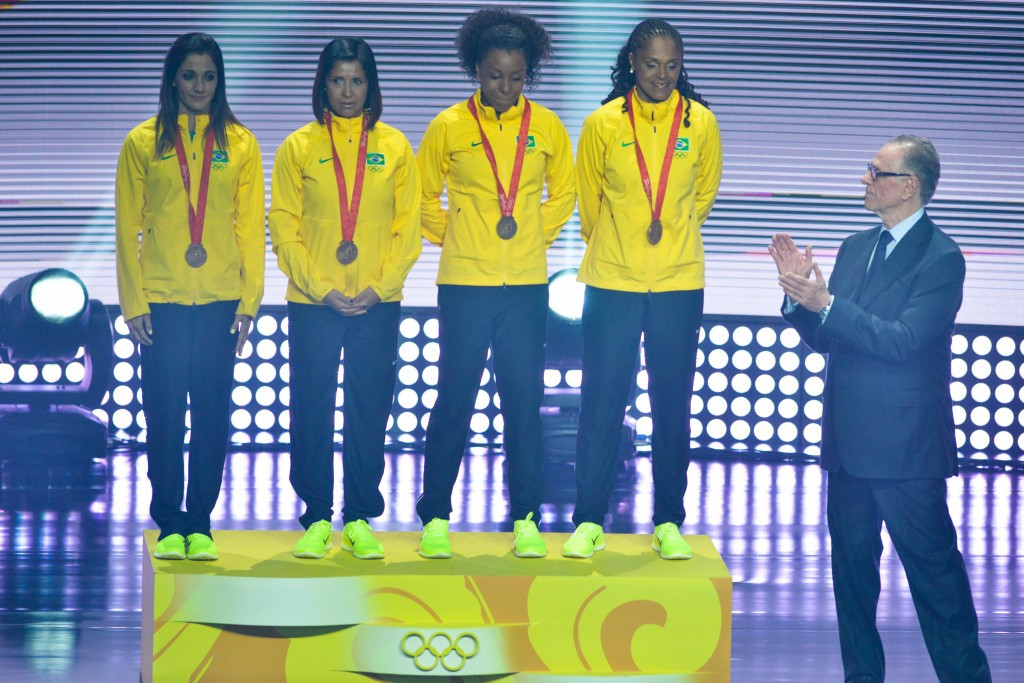 Brazil's women's 4x100m team from Beijing 2008 received their bronze medals at the event  ©COB