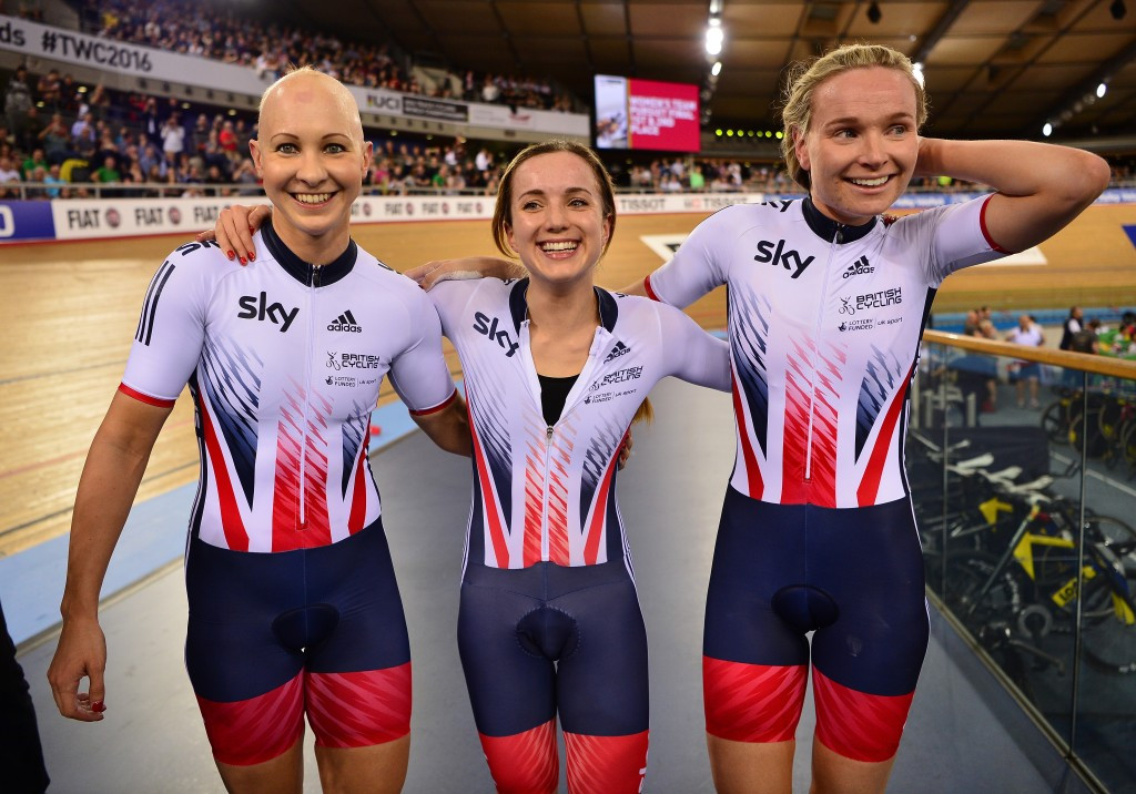Ciara Horne, right, was part of the British team that won bronze at the Track Cycling World Championships in London last year ©Getty Images