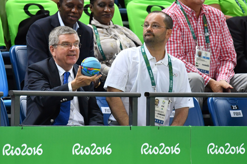 Patrick Baumann, right, alongside IOC President Thomas Bach at Rio 2016 ©Getty Images