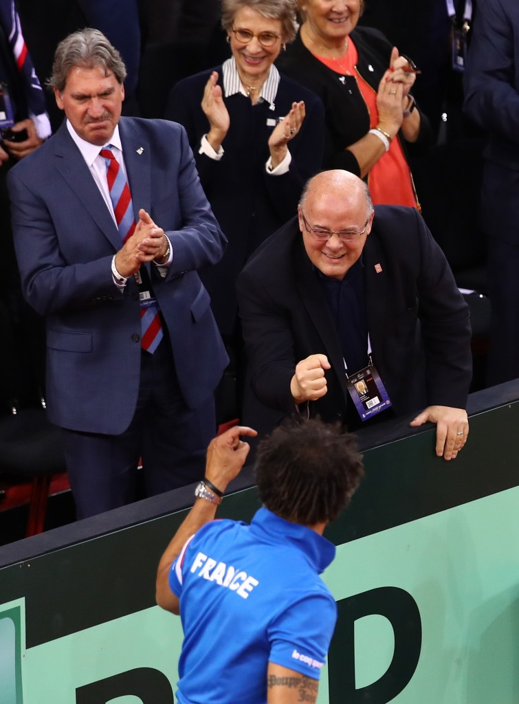 France's Davis Cup captain Yannick Noah, in blue, is among those to have criticised David Haggerty's plans to revamp the tournament ©Getty Images