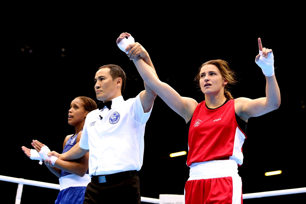 Natasha Jonas, left, was beaten by Katie Taylor, right at London 2012 and is eyeing a rematch ©Getty Images
