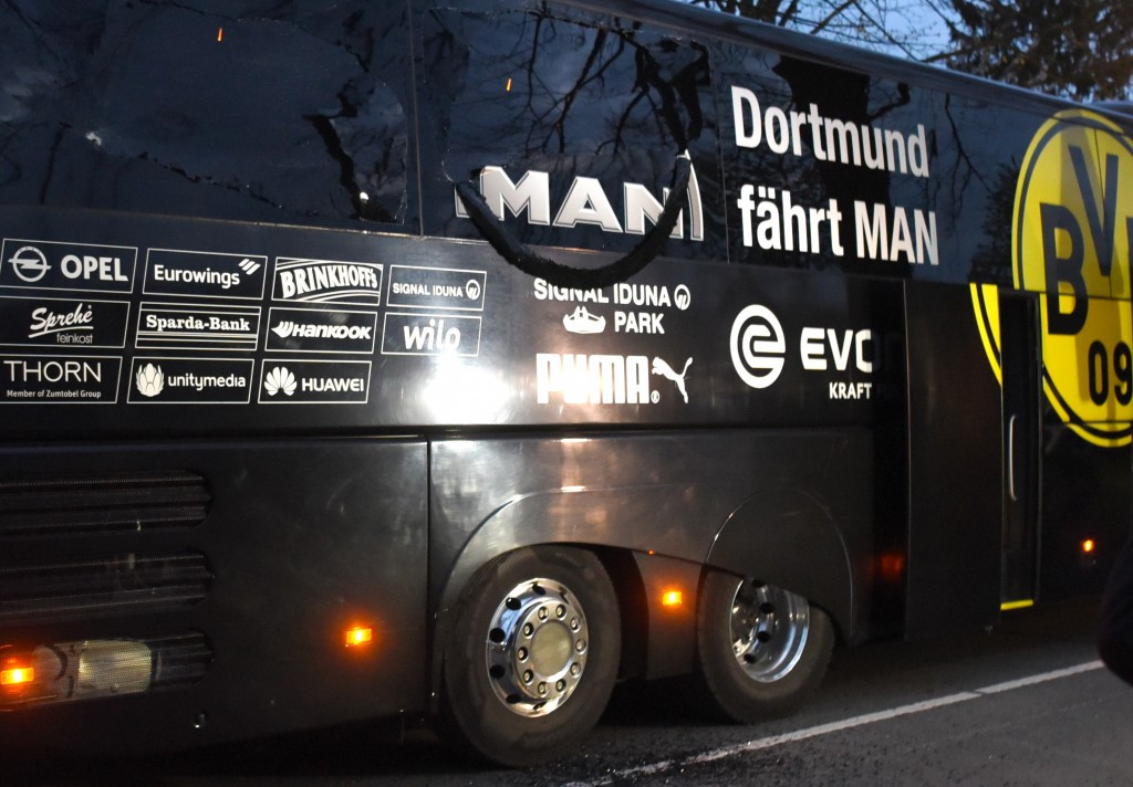 The team bus was damaged and Marc Bartra was injured in the incident ©Getty Images