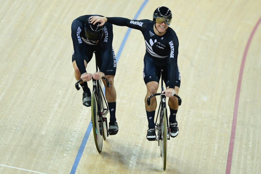 New Zealand's Ethan Mitchell, Sam Webster and Edward Dawkins retained their men's team sprint title at the UCI Track World Championships in Hong Kong ©UCI/Facebook