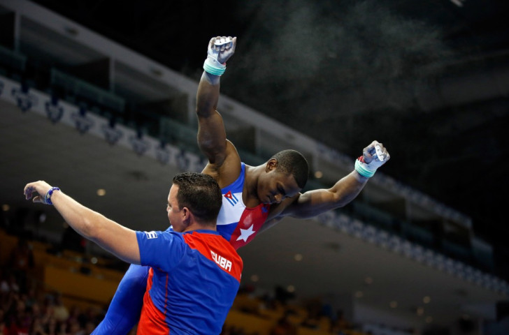 Manrique Larduet of Cuba celebrated silver in the men's individual all round final ©Getty Images