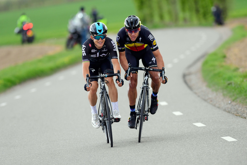 Philippe Gilbert, right, and Michal Kwiatkowski peddling side by side after breaking clear ©Getty Images