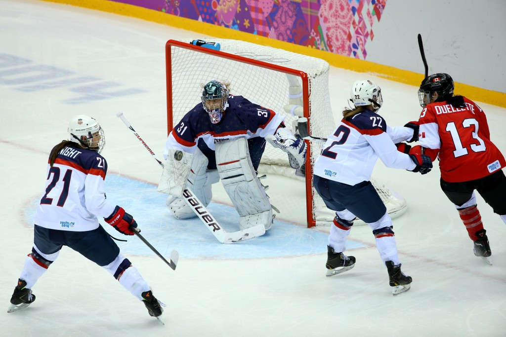 Goaltender Jessie Vetter is among those in contention to earn a place in the Olympic team ©Getty Images