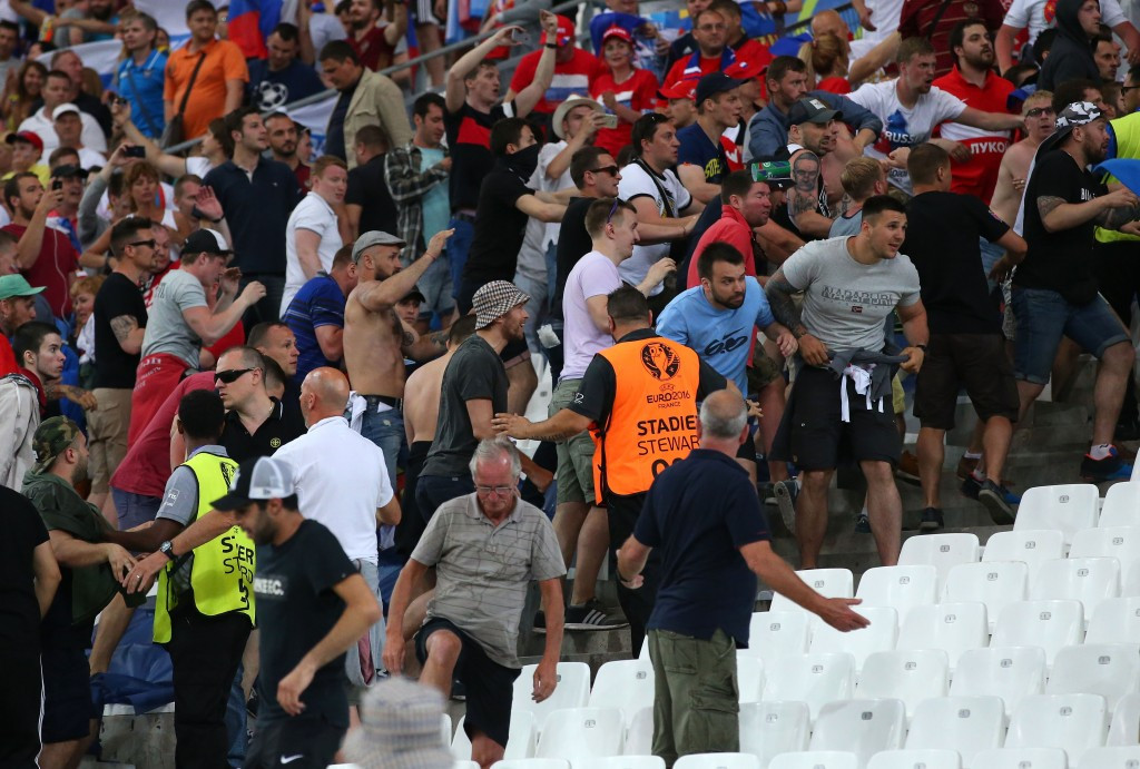 Violent scenes erupted between Russia and England fans inside and outside the stadium when they met in Marseille at Euro 2016 ©Getty Images