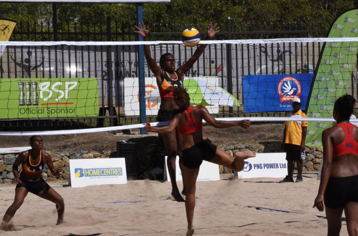 Papua New Guinea's women's beach volleyball team recovered from yesterday's defeat at the hands of American Samoa by beating New Caledonia in three sets ©Port Moresby 2015
