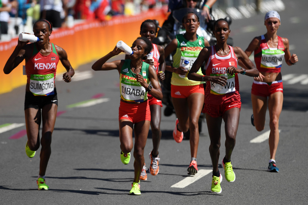 Ethiopia's Mare Dibaba, second left, admitted it was 