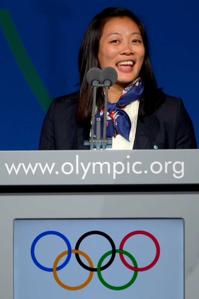 Carol Huynh pictured addressing IOC members in 2013 as wrestling successfully sought to return to the Olympic programme ©Getty Images