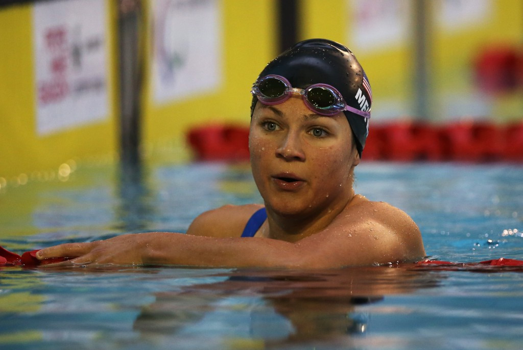 American Rebecca Myers successfully defended her SM13 200m medley crown in a world record time