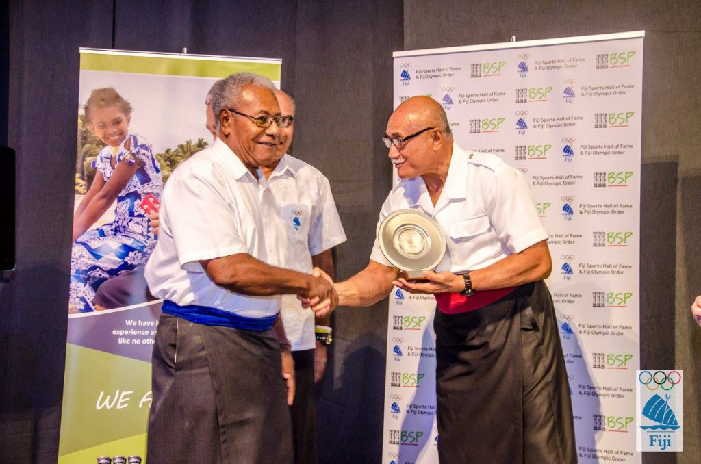FASANOC have given Filimoni Vuli Waqa, left, the Order for his contribution to athletics in Fiji ©FASANOC