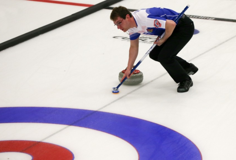  Tomas Paul helped preserve Czech Republic's unbeaten record on day three of the World Mixed Doubles Curling Championship at the ATB Centre in Lethbridge ©WCF/Richard Gray