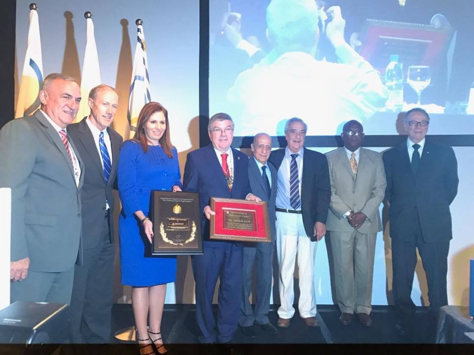 Thomas Bach was honoured before his speech during the PASO General Assembly ©ITG