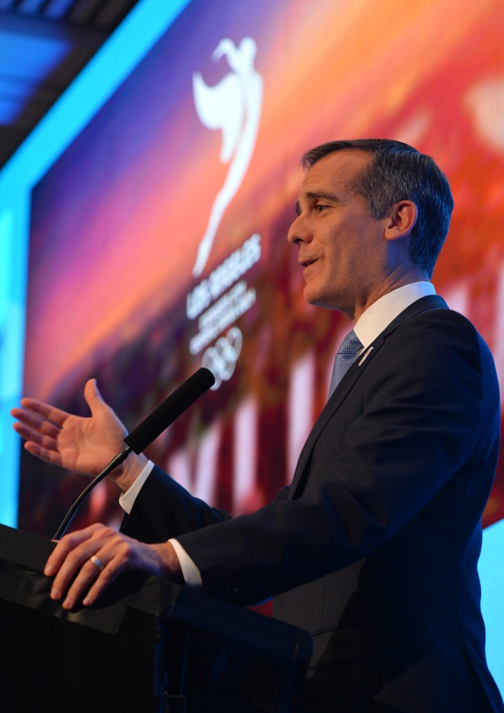 Los Angeles Mayor Eric Garcetti has repeatedly claimed his city are targeting only the 2024 Olympic Games ©Getty Images
