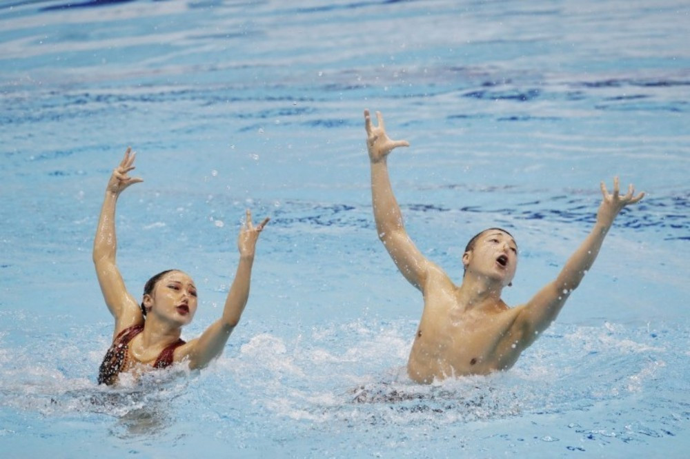 Japan were the sole participants in the mixed duet event ©FINA