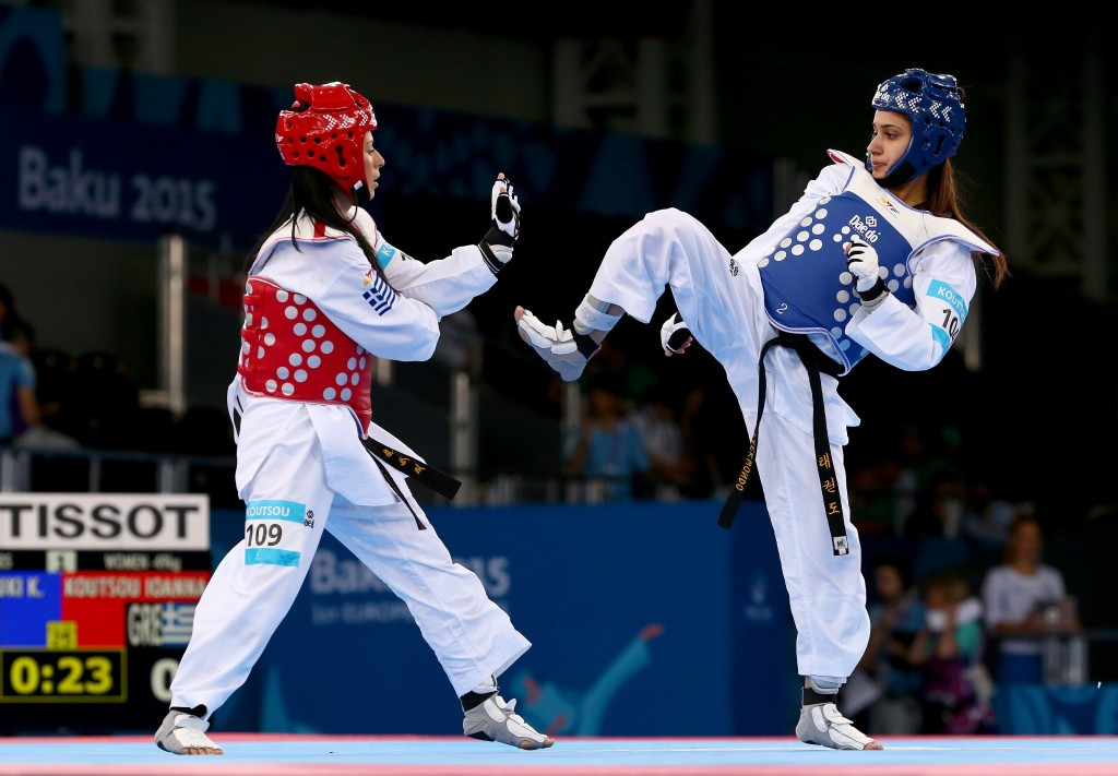 World number one Kyriaki Kouttouki of Cyprus, blue, had to settle for bronze in the under 46kg category ©Getty Images