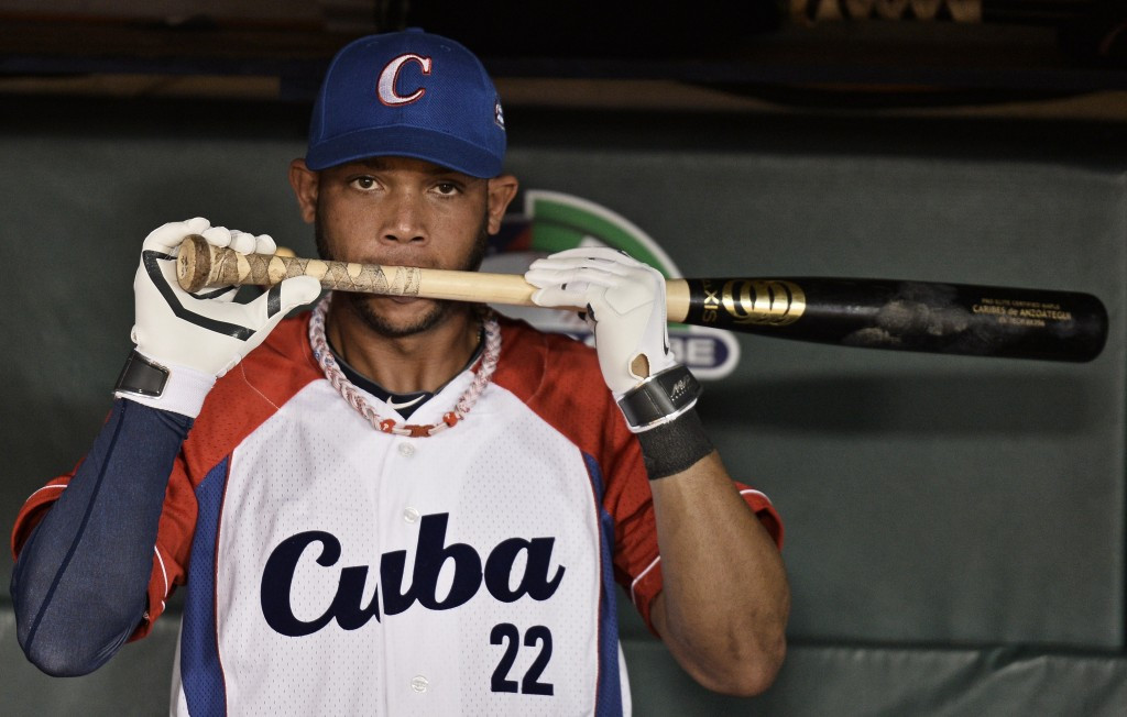 Outfielder Yadiel Hernandez was among two Cuban baseball players to defect ahead of these Games ©AFP/Getty Images