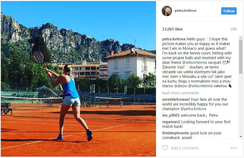 The Instagram post from Petra Kvitova showing her in training in Monaco ©Instagram