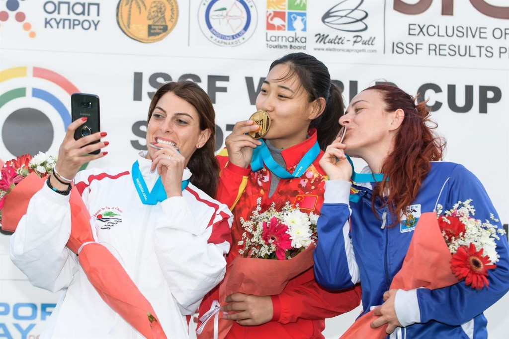 China’s Wang Xiaojing set a world record of 45 hits out of 50 targets to win today’s women’s trap final at the ISSF Shotgun World Cup in Cypriot city Larnaca ©ISSF